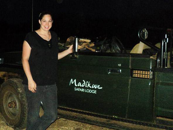Shelley Hess - heading out on a night drive at Madikwe Safari Lodge